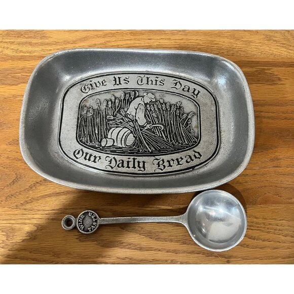 Vintage Pewter Bread Plate, The Wilton Co. Armetele, Give Us This Day Our Daily - Picture 1 of 4
